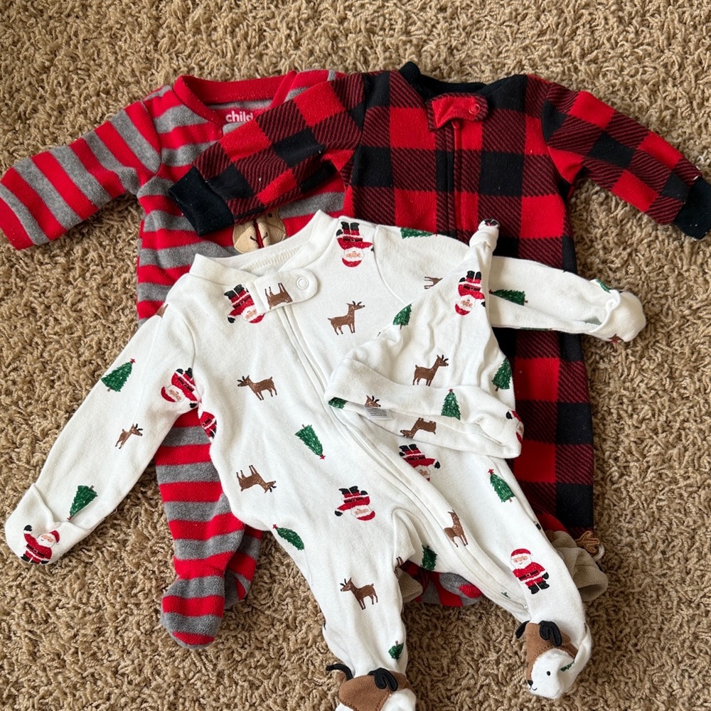 Carter's Festive Red and Gray Striped Footie